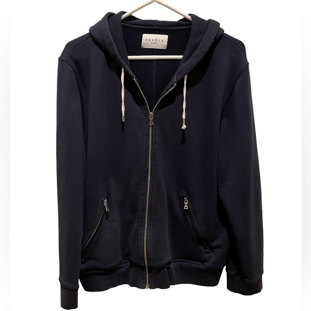 Sandro Paris Navy Zip‑Up Hoodie